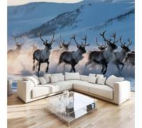 Sika Deer Animal Mural Wallpaper 3D Effect Mountains Nature Non-Woven Self-Adhesive Wallpaper Removable Large Photo Sticker TV Background Wall Decor for Living Room Bedroom 300x230 cm