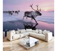 Sika Deer Animal Mural Wallpaper 3D Effect Seaside Nature Non-Woven Self-Adhesive Wallpaper Removable Large Photo Sticker TV Background Wall Decor for Living Room Bedroom 200x140 cm