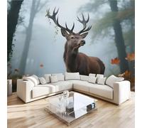Sika Deer Animal Mural Wallpaper 3D Effect Tropical Forest Non-Woven Self-Adhesive Wallpaper Removable Large Photo Sticker TV Background Wall Decor for Living Room Bedroom 400x2800 cm