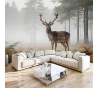 Sika Deer Animal Mural Wallpaper 3D Effect Tropical Forest Non-Woven Self-Adhesive Wallpaper Removable Large Photo Sticker TV Background Wall Decor for Living Room Bedroom 400x2800 cm