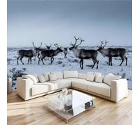Sika Deer Animal Wall Mural 3D Effect Forest Snow Non-Woven Self-Adhesive Wallpaper Living Room Bedroom Home Decor TV Background Large Art Wall Painting 366x254 cm