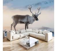 Sika Deer Animal Wall Mural 3D Effect Mountains Nature Non-Woven Self-Adhesive Wallpaper Living Room Bedroom Home Decor TV Background Large Art Wall Painting 400x280 cm