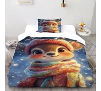 Sika Deer Bedding Set 3D Design Animal Theme Wildlife Duvet Cover Set Chic Breathable Quilt Cover Suitable for Family, Couple, Children with Pillow Single（135x200cm）
