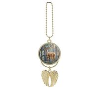 Sika Deer Car Hanging Pendant, Zinc Alloy Rearview Mirror Charms - Relieve Visual Fatigue, Vintage Keychain Pendant, Lucky Car Interior Hanging Decoration, Golden-Style