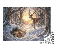 Sika Deer Classic 1000 Pc Rigid Cardboard Jigsaw Snowy Forest Seniors Rainy Day Fun Must-Have for Puzzle Lovers 38x26cm/1000pcs