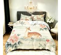 Sika Deer Duvet Cover Double Cute Animals Bedding Set 3D Print Soft Microfiber Quilt Covers 200x200 cm with Zipper Closure and 2 Pillowcases 50x75 cm for Adults N.295