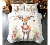 Sika Deer Duvet Cover Emperor, Holly Leaves Berry Bedding Set 3 Piece Soft Microfiber Quilt Cover Reversible Duvet Sets with 2 Pillows Zipper Closure L-44
