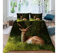Sika Deer Duvet Cover Set Single Size Wild Animals Bedding Sets 3D Print Soft Breathable Microfiber Quilt Cover 135x200 cm with Zipper Closure und 2 Pillowcases for Bedroom Bed Decor C/2552