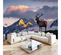 Sika Deer Mountains Wall Mural 3D Effect Nature Landscape Non-Woven Self-Adhesive Wallpaper Living Room Bedroom Home Decor TV Background Large Art Wall Painting 200x140 cm