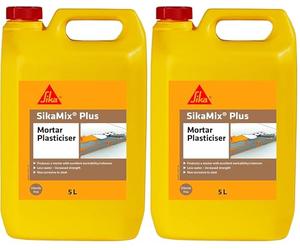 Sika SikaMix Plus Chloride Free Mortar Plasticiser - Mortar Admixture - Improves Adhesion - Reduces Cracking - Ready To Use - 5 Litre (Pack of 2)