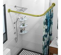Sikaiqi Extendable 304 Stainless Steel L-Shaped Bathroom Bathtub Corner Shower Curtain Rod, Drill-Free Installation, for Bathroom, Clothing Store, Private Space (Gold, 70-100 cm x 90-130 cm)