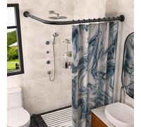 SIKAIQI Stretchable 304 Stainless L Shaped Bathroom Bathtub Corner Shower Curtain Rail Rack (Black 60-92 cm x 60-92 cm), Drill Free Install, for Bathroom, Clothing Store, Private space