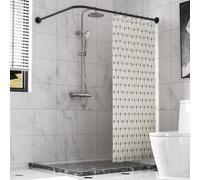Sikaiqi Stretchable 304 Stainless L Shaped Bathroom Bathtub Corner Shower Curtain Rail Rack (Black 90-130 cm x 90-130 cm)