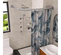 SIKAIQI Stretchable 304 Stainless L Shaped Bathroom Bathtub Corner Shower Curtain Rod Rack (24"-37"x24"-37"), Drill Free Install, for Bathroom, Clothing Store, Private space