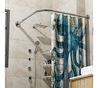Sikaiqi Stretchable 304 Stainless Steel L Shape Bathroom Bathtub Corner Shower Curtain Rod (60-92cm x 60-92cm) Drill-Free Installation for Bathroom, Clothing Store, Private Room