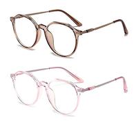 SIKAITE 2 Pack Unisex Lightweight Metal Blue Light Blocking Readers Reading Glasses Magnifying Glasses for Men and Women (Brown and pink, 2.75, multiplier_x)