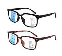 SIKAITE 2 Pack Unisex Rectangular Progressive Multifocal Computer Reading Glasses Blue Light Blocking Readers Eyeglasses for Men Women (black and leopard, 2.0, multiplier_x)