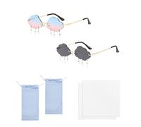 SIKAMARU 2 Pack Rimless Sunglasses; Comes with 2 Glasses Bags; 2 Glasses Cloths; Funny Irregular Sunglasses, Cloud Shape, Lightning Su, Colorful Sunglasses for Women, Men's Party, Beach