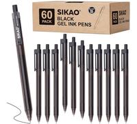 Sikao Black Gel Pens Bulk, 60 Pack Retractable Black Gel Ink Pens, 0.7mm Fine Point Smooth Writing No-Smear Gel for Office, School, Teachers, Students & Restaurant Servers, Front Desks