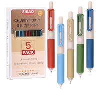 Sikao Gel Pens, 5 Pack Vintage Chubby Cute Pens, 0.7mm Fine Point Black Ink, Smooth Writing Retractable Pens for School & Office, Teachers, Nurses & Women, Classic Aesthetic Stationery