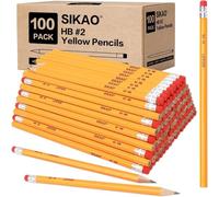 Sikao Pencils Bulk 100 Pack 2 HB Yellow Woodcased Graphite Lead Pencil with Erasers Office School Classroom Supplies for Kids Teacher Students Drawing Sketching