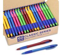 Sikao Pens Bulk, 60 Pack Gripped Slimster Blue Ballpoint Pens, Blue Ink 1.0mm Medium Point, Smooth Writing Click Pens for Teachers, Students, Servers, School Office & Daily Use