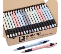 Sikao Pens Bulk, 60 Pack Morandi Gripped Slimster Ballpoint Pens Black Ink 1.0mm Medium Point Smooth Writing, Click Pens with Comfort Grip for Teachers, Students, Servers, School & Office Gifting