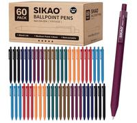 Sikao Pens Bulk, 60 Pack Vintage Ballpoint Pens with Black Ink, 1.0mm Medium Point Smooth Writing, Click Pens 8 Calm Vintage Colors for Teachers, Students, School & Office Supplies