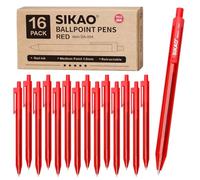 Sikao Red Pens, 16 Pack Retractable Ballpoint Pens, Red Ink 1.0mm Medium Point, Smooth Writing No-Smear Click Pens for Teachers Grading, Students Note-Taking, Office Proofreading & School Supplies