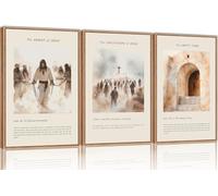 SIKERIC Christian Bible Verse Framed Canvas Wall Art Set, The Arrest of Jesus, The Crucifixion, Empty Tomb Wall Decor, Vintage Jesus Religious Art Print for Living Room, Church, Prayer Room-16"x24"x3