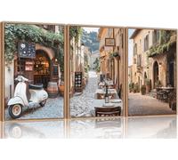 SIKERIC Vintage Italy City Landscape Wall Art Set of 3, Modern Minimalist Europe Street Framed Canvas Art Prints, Country Farmhouse Wall Decor for Living Room, Bedroom, Office - 24x36inch