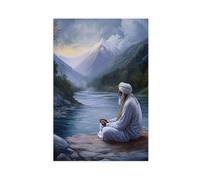 Sikh Elder Meditation Art Print, Mala Prayer Beads Canvas Poster Wall Art Decor Print Picture Paintings for Living Room Bedroom Decoration 16x24inch(40x60cm)