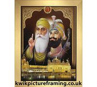 Sikh Gurus Picture Frame In Size - 12 X 10 | Gold Frame
