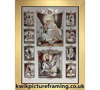 Sikh Gurus Picture Frame In Size - 12 X 9 | Gold Frame