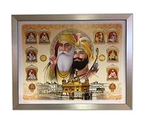 Sikh Gurus Picture Frame Punjabi & Sikhi Art Modern Wall Display | 25 x 20 Inch Religious Artwork | Rectangular Wall Mount Silver Frame | Made in UK