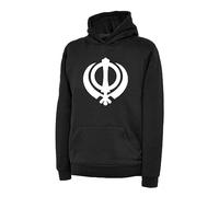Sikh Khanda Symbol Hoodie Sikhism Sacred Symbol Religious Punjabi Indian Custom Guru Nanak Adult Kids hoodie Top(XL, Black)