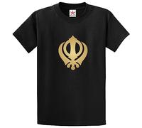 Sikh Khanda Warrior Code Khalsa Religion Symbol Print Unisex Adults Crew Neck T-Shirt(L, Black)