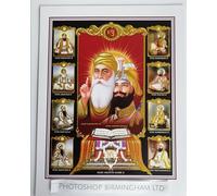 SIKH POSTER - GURU GRANTH SAHIB JI WITH 10 GURUS -29CM X 22.5CM SM