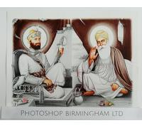 SIKH POSTER - GURU NANAK DEV JI AND GURU GOBIND SINGH JI - EMBOSSED IN SILVER * 29CM X 22.5CM SML