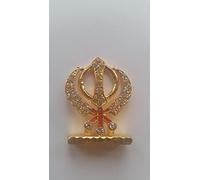Sikh Singh Gold Plated Baba Khanda Desktop or Car Dashboard Stand with stunning Rhinestones