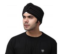 Sikh Traditional Readymade Turban, Dastar, Pagri, Beanie Head Cover for Men -Black Color, Black, Medium-4X-Large