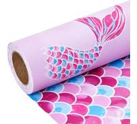 Sikiweiter Mermaid Wrapping Paper Roll - Mini Roll 17 Inch X 33 Feet Birthday Wrapping Paper for Girls, Little Mermaid Wrapping Paper for Girls Birthday Christmas Holiday(Mermaid)
