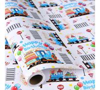 Sikiweiter Wrapping Paper Roll - Mini Roll 17 Inches x 16.4 Feet - Birthday Wrapping Paper for Girls Boys (Train Birthday)
