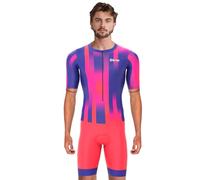 Sikma Men’s Half Sleeve Trisuit Breathable Mesh Triathlon Padded Suit with Hi Viz Reflection One Back Pocket and Power Band Leg Grippers Trisuit (Red, X-Large)