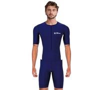 Sikma Men’s Half Sleeve Trisuit Breathable Mesh Triathlon Padded Suit with Hi Viz Reflection One Back Pocket and Power Band Leg Grippers Trisuit (Blue, Small)