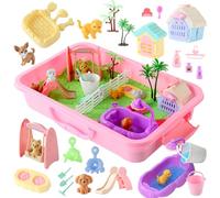 Sikmcle 32 PCS Pet Sensory Bin & Moldable Sensory Sand Kit, Pet Play Set with Sandbox, Dog and Cat Toddler Toys for Kids, Ages 3-7
