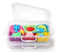 sikmcle Pack of 2 Sand Tray Sensory Bin with Lid and Handle, Portable Sensory Sandbox Container for Children, Plastic Activity Tray for Toddlers, Transparent