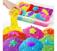 sikmcle Play Sand with Sensory Bin Toy for Kids, 8 lb of 7 Colored Bulk Magic Sand with Sandbox for Toddlers, Sensory Sand Kit for Boys and Girls Age 3-8 (Transparent)