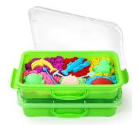 sikmcle Sandpit Sensory Bin with Lid and Handle, Portable Sensory Sandbox Container for Children, Plastic Activity Tray for Toddlers, Pack of 2, Green