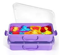 sikmcle Sandpit Sensory Bin with Lid and Handle, Portable Sensory Sandbox Container for Children, Plastic Activity Tray for Toddlers - (Pack of 2, Purple)
